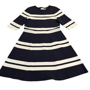 Eliza J Short Sleeve Striped Scoop Neck Fit & Flare Pullover Dress Size 10